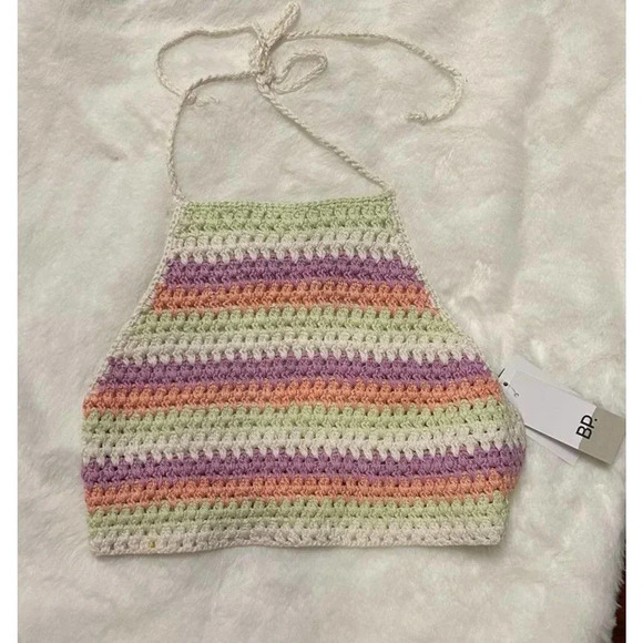 BP Women's Crochet Knit Halter Multi Color Tank Top Purple Large NWT - Picture 2 of 5